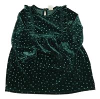 Zelené bodkovaná é zamatové šaty s volány H&M