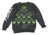 Kaki-čierny melírovaný sveter s logy X-Box