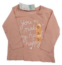 Nové - Růžové triko s nápisem a srdíčky Primark