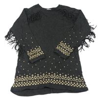 Tmavosivé svetrové vzorované šaty s strapcemi H&M