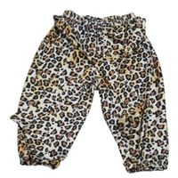 Bílo-hnědé lehké leopardí kalhoty s páskem 