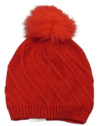 Červená vzorovaná pletená čepice s bambulí Chicco