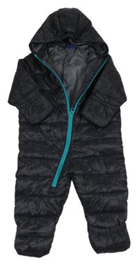 Tmavomodrá melírovaná šusťáková zimní kombinéza s kapucí Lupilu