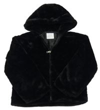 Černá kožešinová podšitá bunda s kapucí Primark