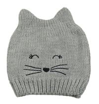 Šedá pletená čepice s čumákem - kočka 