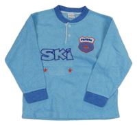 Modrá fleecová mikina s nápisom