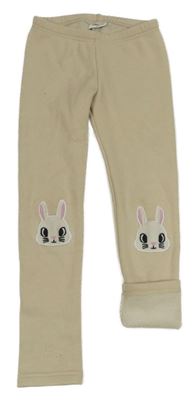 Světlebéžové zateplené legíny s králíky