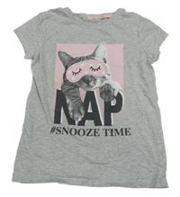 Sivé melírované pyžamové tričko s mačkou F&F