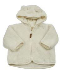Smetanová plyšová propínací mikina s kapucí H&M