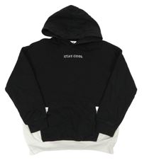 Čierna mikina s bílým lemem a nápisom a kapucňou H&M