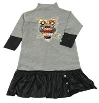 Sivé vzorované šaty so sovou z flitrů