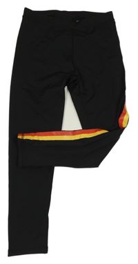 Černé sportovní legíny s červeným a žlutým pruhem 