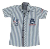 Bielo-modrá pruhovaná košeľa s výšivkami