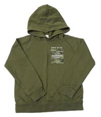 Tmavozelená mikina s army potlačou a kapucňou