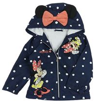 Tmavomodrá bodkovaná á šušťáková jarná bunda s kapucňou a Minnie zn. Disney