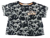 Čierne crop tričko s palmami a nápisom H&M