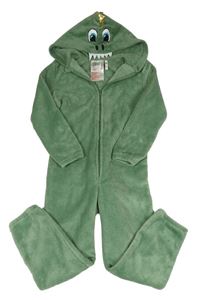 Zelená plyšová kombinéza s kapucí a ocasem - dino H&M