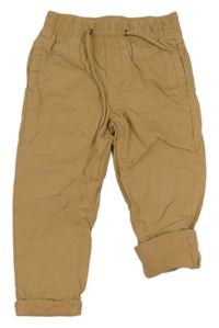 Hnedé plátenné podšité cuff nohavice Pocopiano