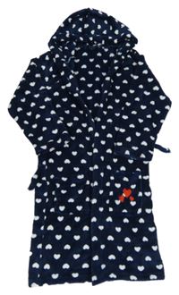 Tmavomodrý plyšový župan so srdiečkami