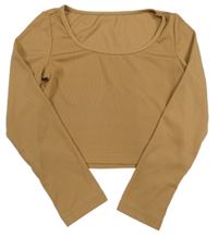 Okrové rebrované crop tričko Shein