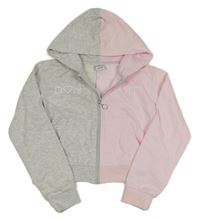 Sivo-ružová crop prepínaci mikina s nápismi a kapucňou Page one young