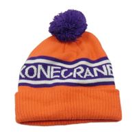 Oranžovo-fialová mikina s nápisem a bambulí 