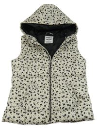 Béžovo-černá květovaná šusťáková zateplená vesta s kapucí Page one young