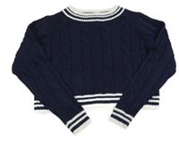 Tmavomodro-biely vzorovaný crop sveter Y.F.K.