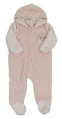 Ružovo-biela plyšová kombinéza so sněhulákem a kapucňou Penelopemack