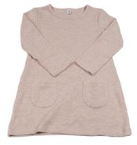 Svetloružová -sivé melírované teplákové zateplené šaty Topolino