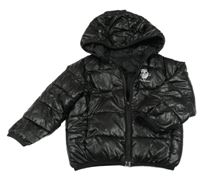 Čierna šušťáková lesklá prechodná bunda s pandou a kapucňou