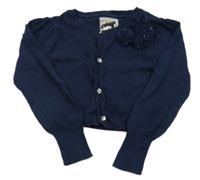 Tmavomodrý prepínaci crop sveter s 3D kvety