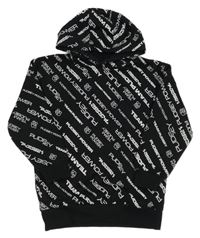 Čierno-biela mikina s nápismi a kapucí - Pudsley George