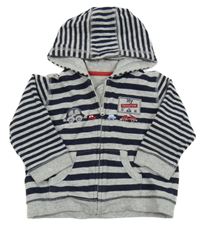 Sivo-tmavomodrá pruhovaná prepínaci mikina s autami a kapucňou George