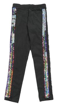 Antracitové legíny s pruhy z flitrů Nutmeg