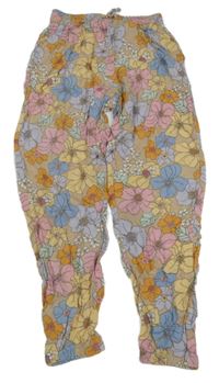 Béžovo-farebné kvetované ľahké cuff nohavice H&M