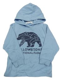Svetlomodrá mikina s medvěďom a nápisom a kapucňou H&M