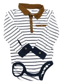 Bílo-tmavomodro-hnědé pruhované body s límečkem H&M