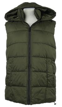 Dámská khaki šusťáková zateplená vesta s kapucí Zara 