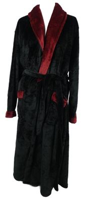 Dámský černo-vínový plyšový župan s páskem 