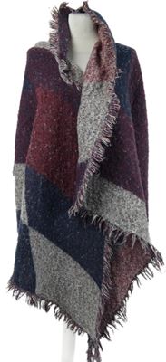 Dámská vínovo-tmavomodrá vzorovaná teplá šála 