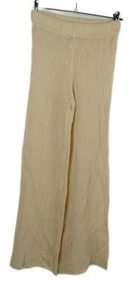 Dámské béžové háčkované zvonové kalhoty 