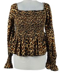 Nové - Dámská béžovo-hnědá vzorovaná žabičková crop peplum halenka New Look 