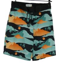 Pánské světlemodro-černo-oranžové vzorované plážové kraťasy s palmami Primark