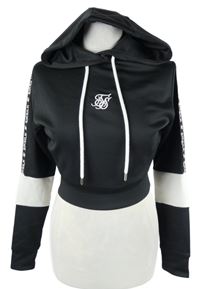 Dámska čierno-biela športová crop mikina s logom a kapucňou Siksilk