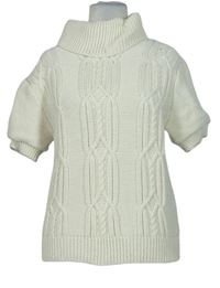 Dámsky smotanový vzorovaný sveter s krátkymi rukávy a komínovým golierom Topshop