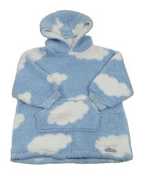 Svetlomodrá huňatá oversize mikina s mraky a kapucňou zn. Primark vel.104-116