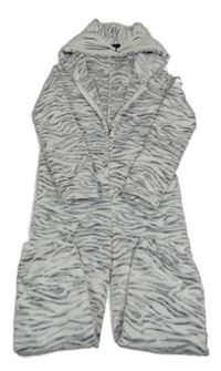 Bielo-sivá vzorovaná chlpatá kombinéza s kapucňou Lipsy London