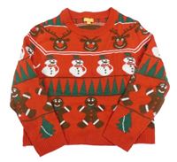 Červený crop sveter s vánočními obrázky
