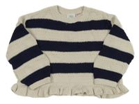 Tmavomodro-béžový pruhovaný svetr Zara